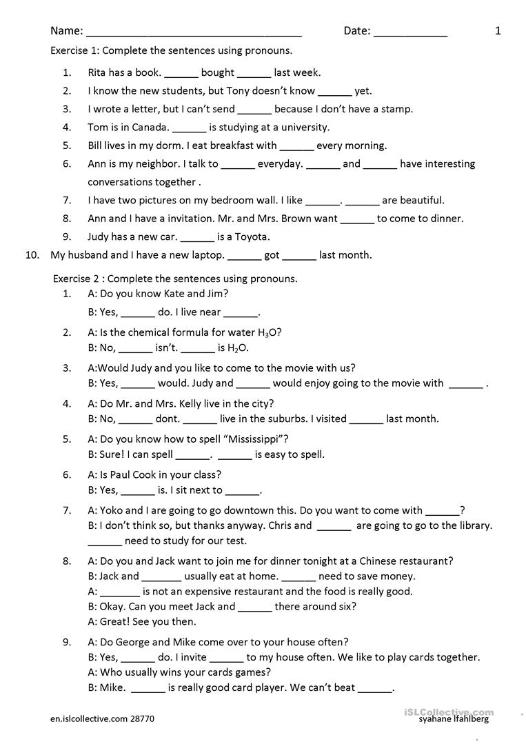 Free english grammar worksheets with answers